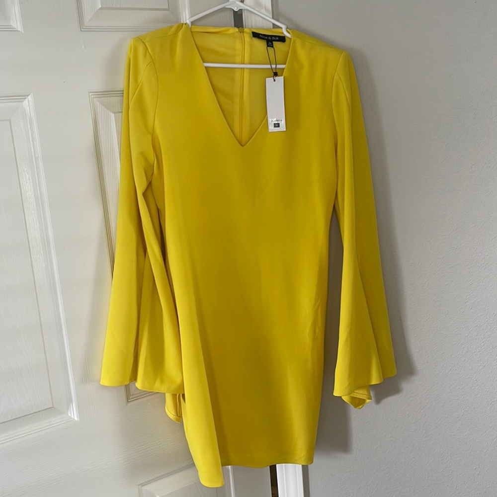 Yellow Strut & Bolt dress, bell sleeves and shoulder pads, size medium